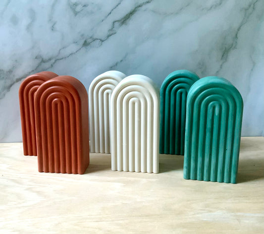 Colorful Cement Arch Bookend Set for Modern Homes and Minimalist Decor