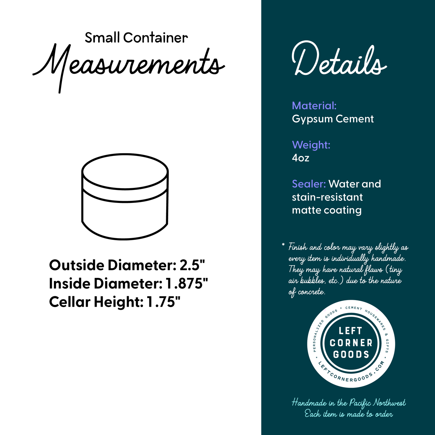 Handmade Marble Gypsum Container for Jewelry, Spices, Ear Buds, and Pills