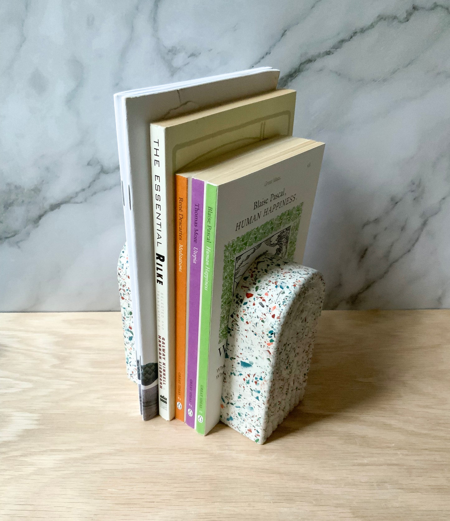 Terrazzo Arch Bookend set | Modern home decor | concrete stone