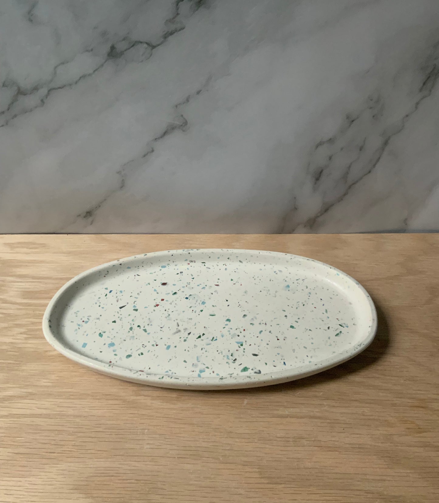 Concrete terrazzo Oval Tray | candle catch all | Organic shape Plant tray | Modern Cement Trinket Tray