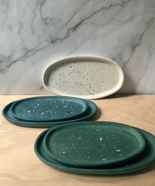 Concrete terrazzo Oval Tray | candle catch all | Organic shape Plant tray | Modern Cement Trinket Tray