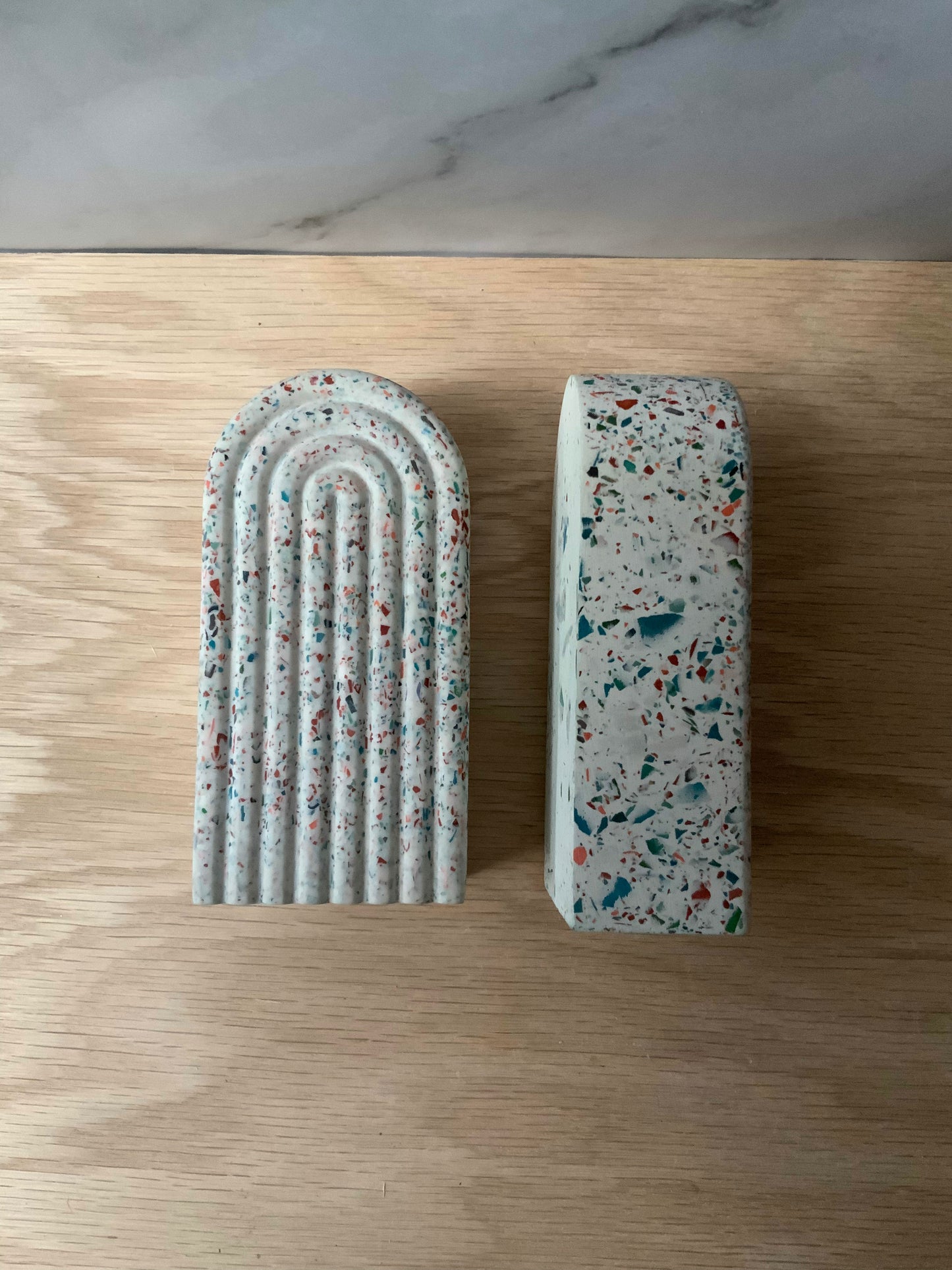 Terrazzo Arch Bookend set | Modern home decor | concrete stone