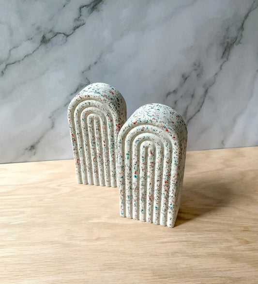 Terrazzo Arch Bookend set | Modern home decor | concrete stone