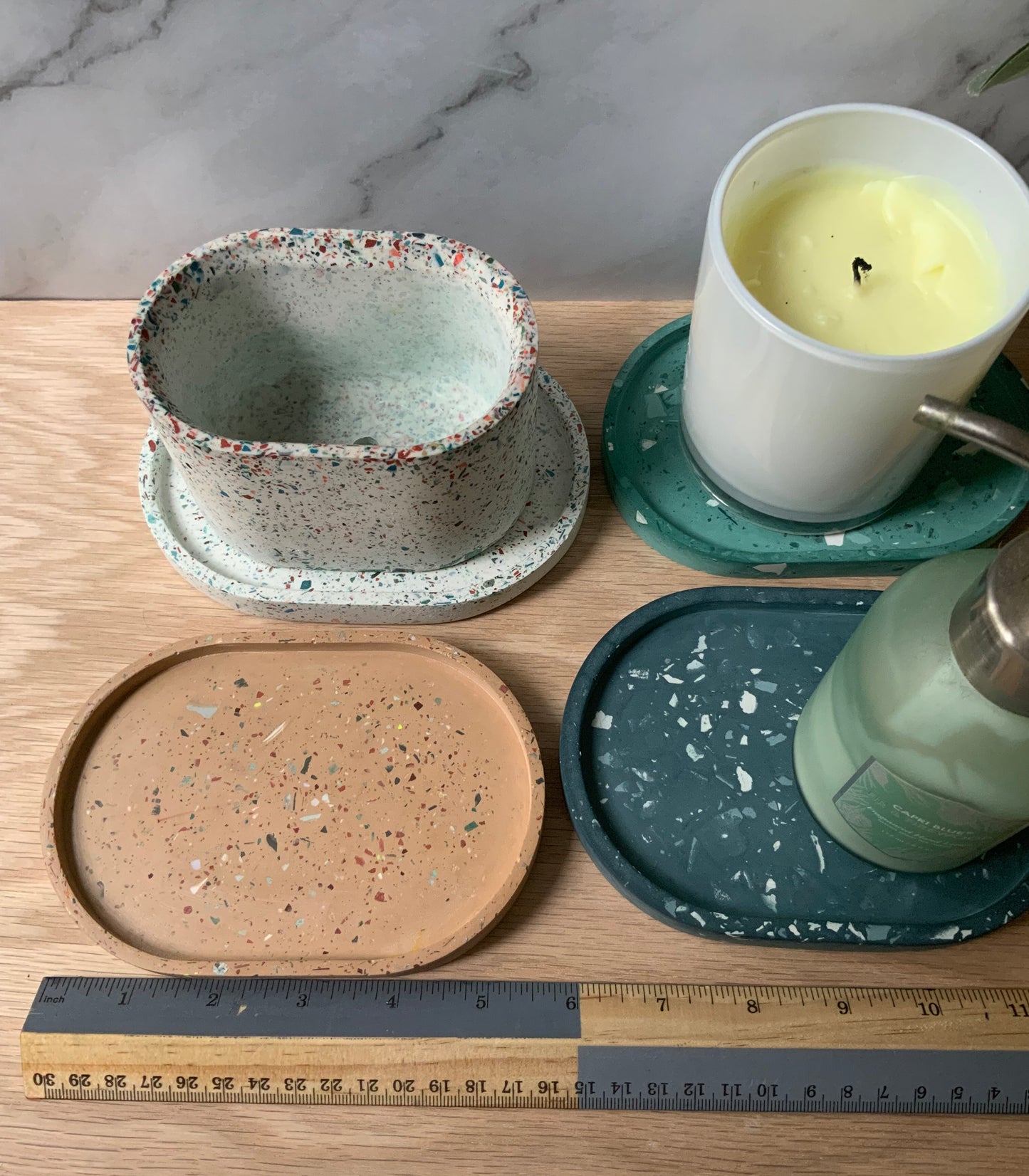 Terrazzo Concrete Oval Tray | candle catch all | Plant tray