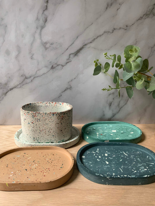 Terrazzo Concrete Oval Tray | candle catch all | Plant tray