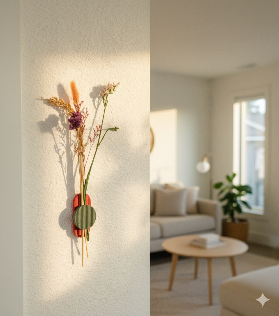 Fluted Wall Vase for Dried Flowers | Modern Sculptural 3D Printed Stem Decor | Anthropologie Style Minimalist Art