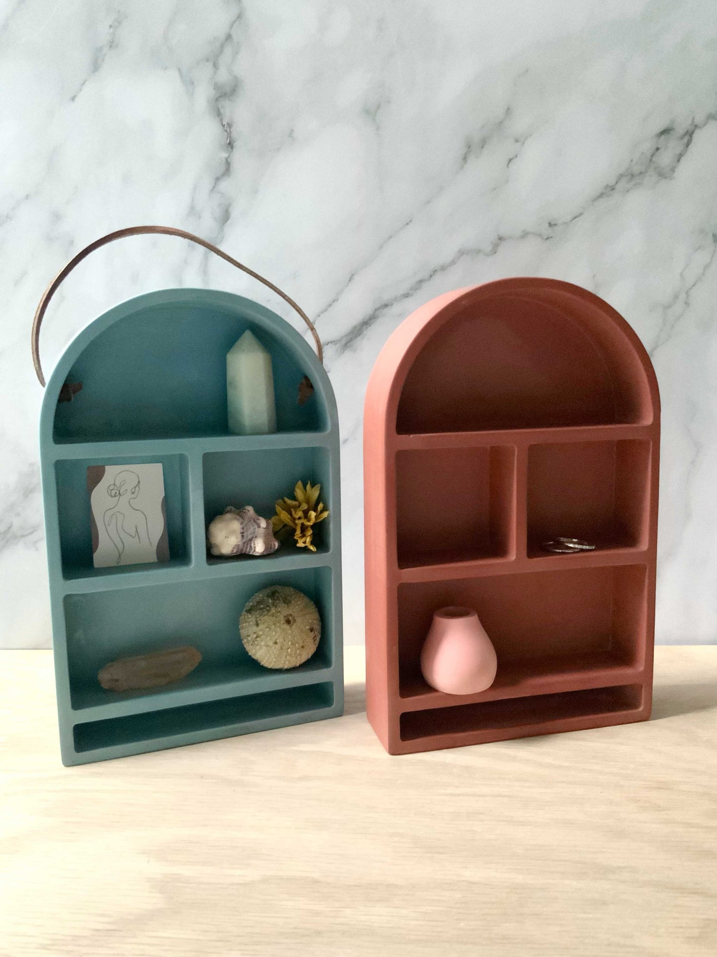 Modern Cement Trinket Arch Shelf for Decorative Storage, Miniature Display, Boho Freestanding Decor