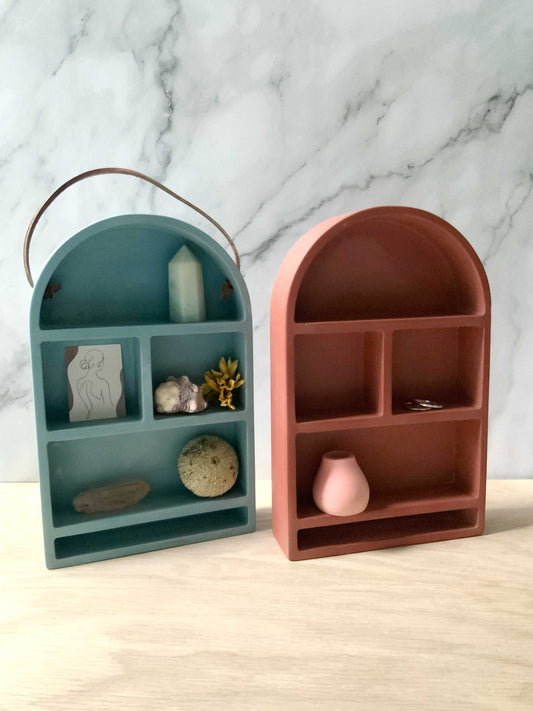 Modern Cement Trinket Arch Shelf for Decorative Storage, Miniature Display, Boho Freestanding Decor
