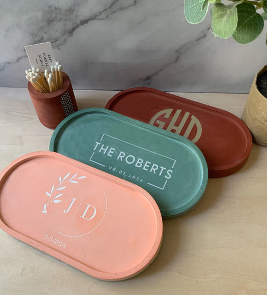 Personalized Concrete Oval Tray | candle tray | trinket tray modern