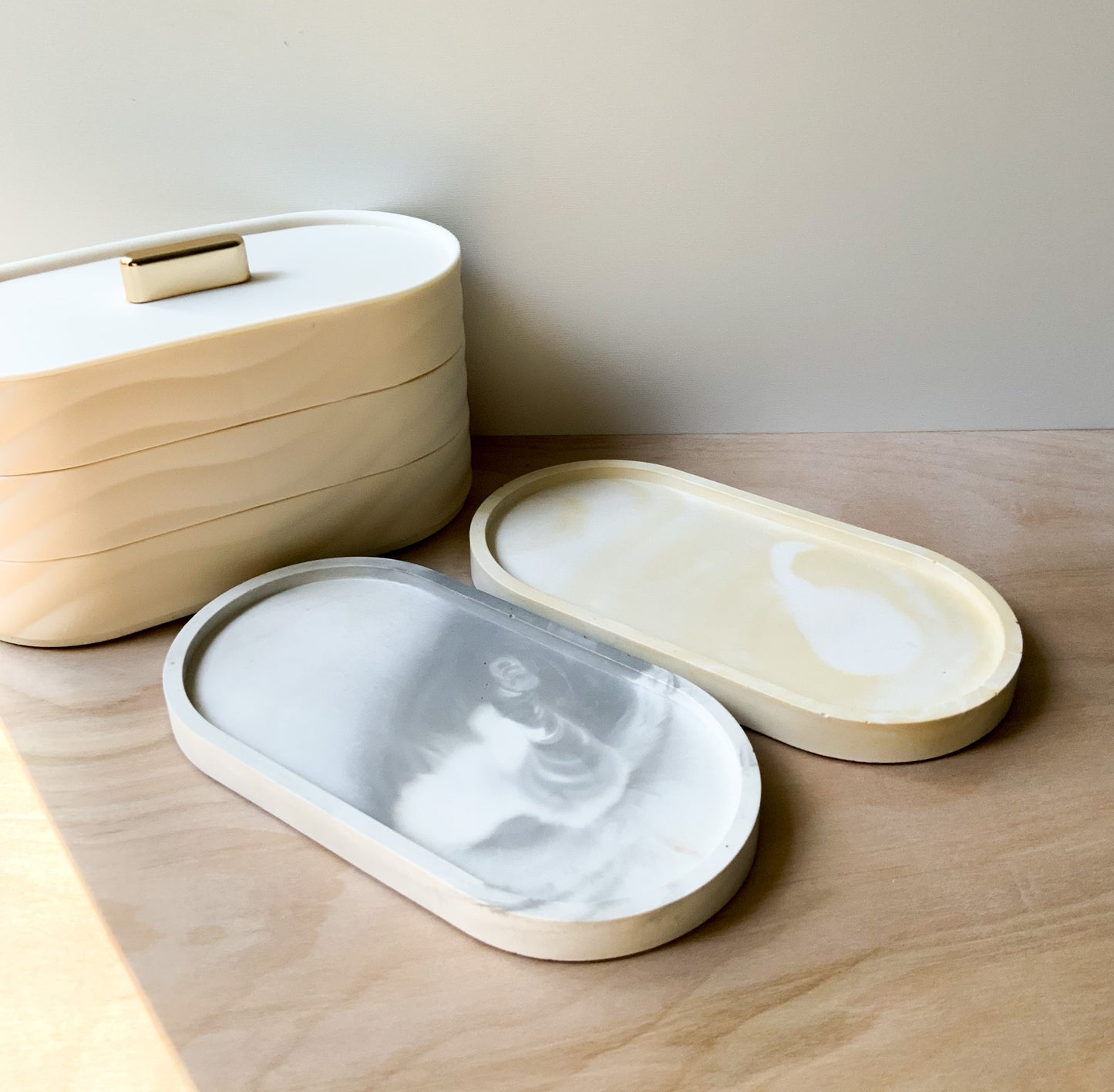 Minimalist Marbled Concrete Tray - Decorative Home Oval Centerpiece
