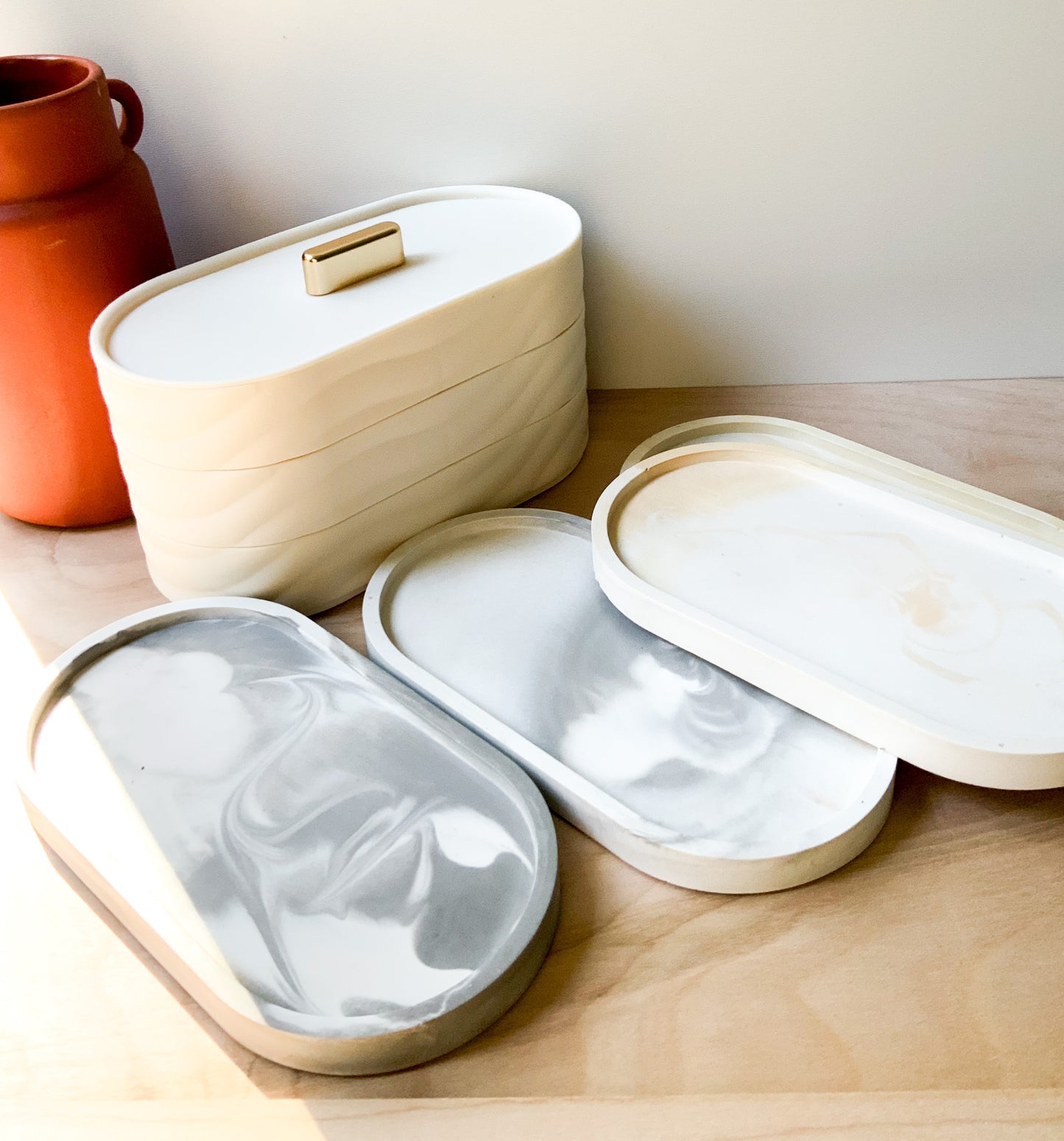 Minimalist Marbled Concrete Tray - Decorative Home Oval Centerpiece