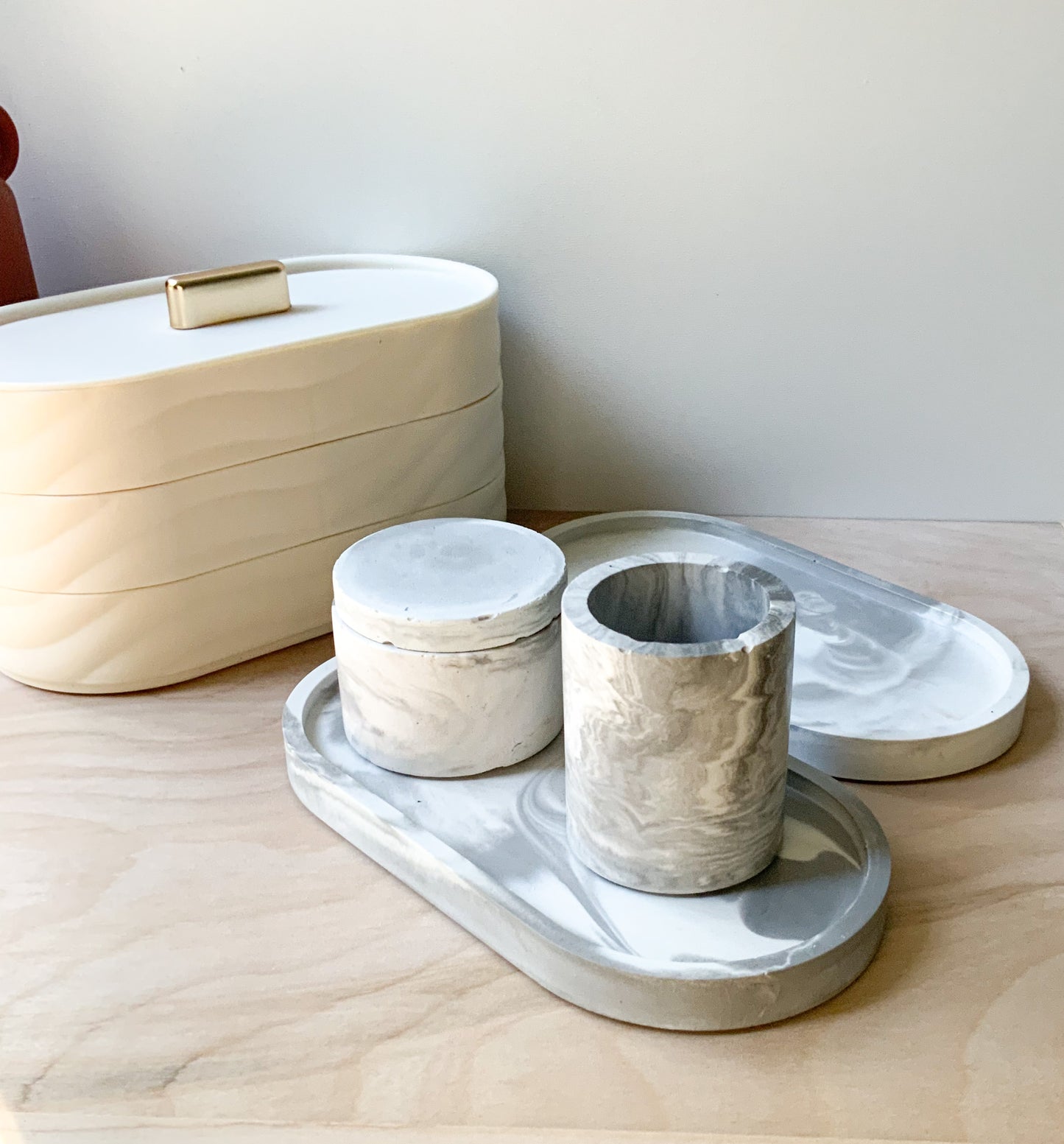 Minimalist Marbled Concrete Tray - Decorative Home Oval Centerpiece