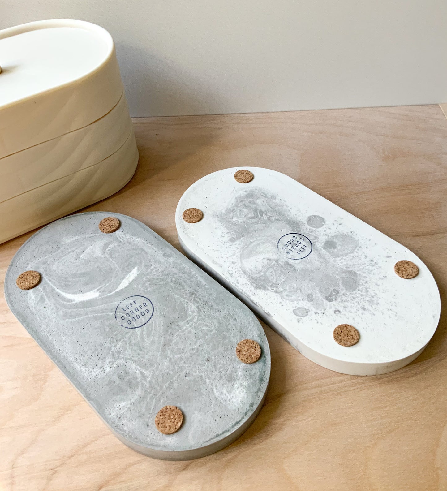 Minimalist Marbled Concrete Tray - Decorative Home Oval Centerpiece