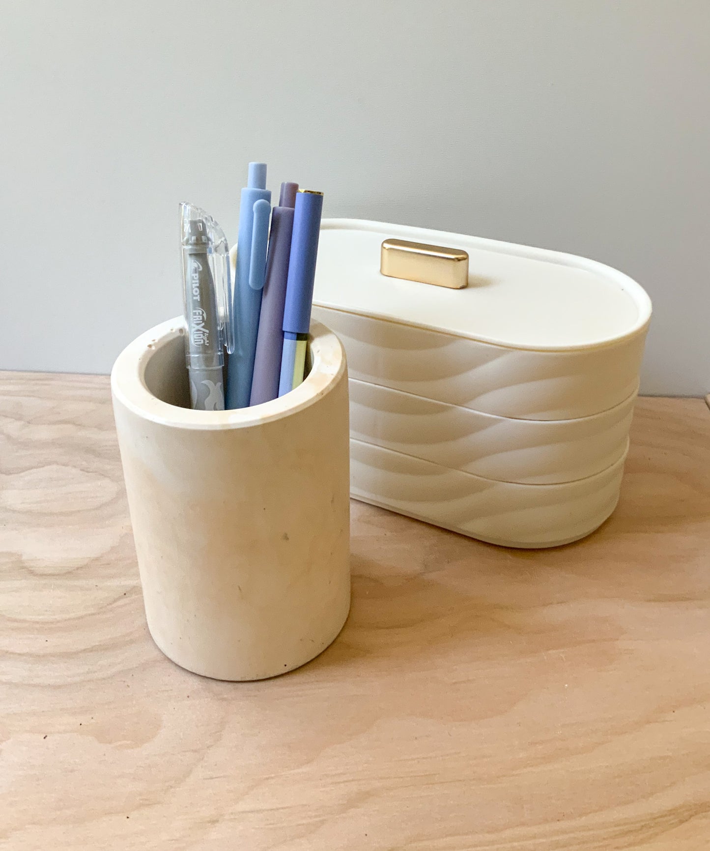 Marble looking storage cup pen pot | Desk Storage | Office set | Cement home decor