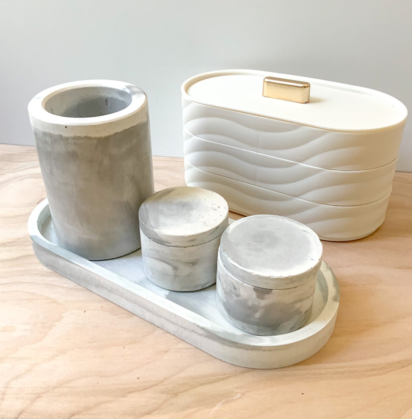 Large Marble-Effect Catch-All Cement Tray for Soap, Candle, Pill, or Table Decor