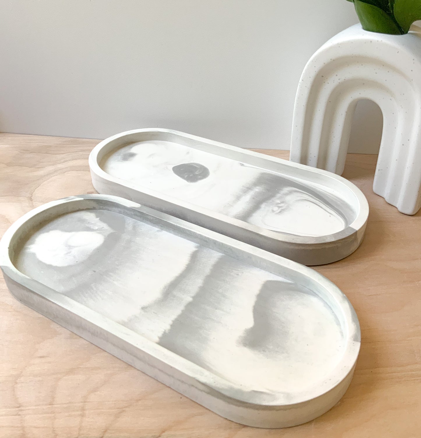 Large Marble-Effect Catch-All Cement Tray for Soap, Candle, Pill, or Table Decor