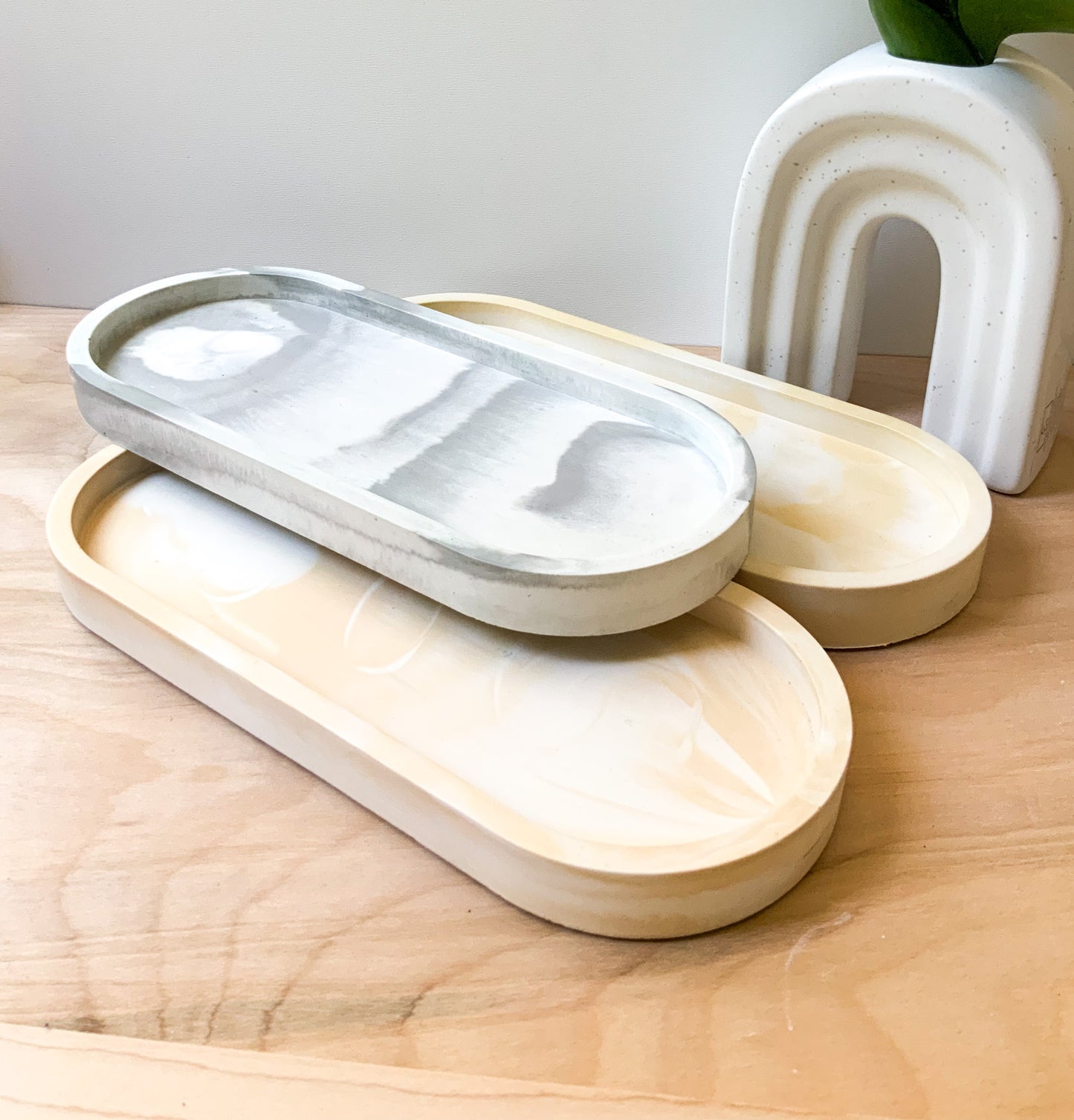 Large Marble-Effect Catch-All Cement Tray for Soap, Candle, Pill, or Table Decor