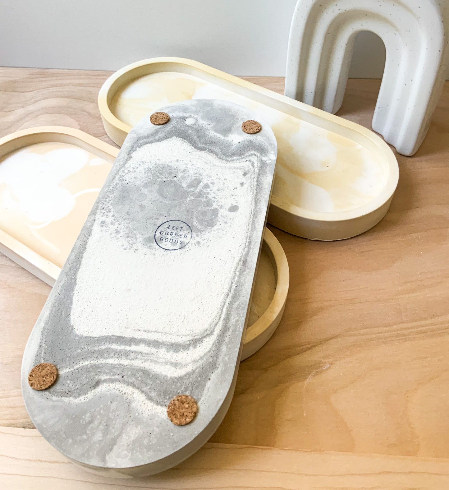 Large Marble-Effect Catch-All Cement Tray for Soap, Candle, Pill, or Table Decor