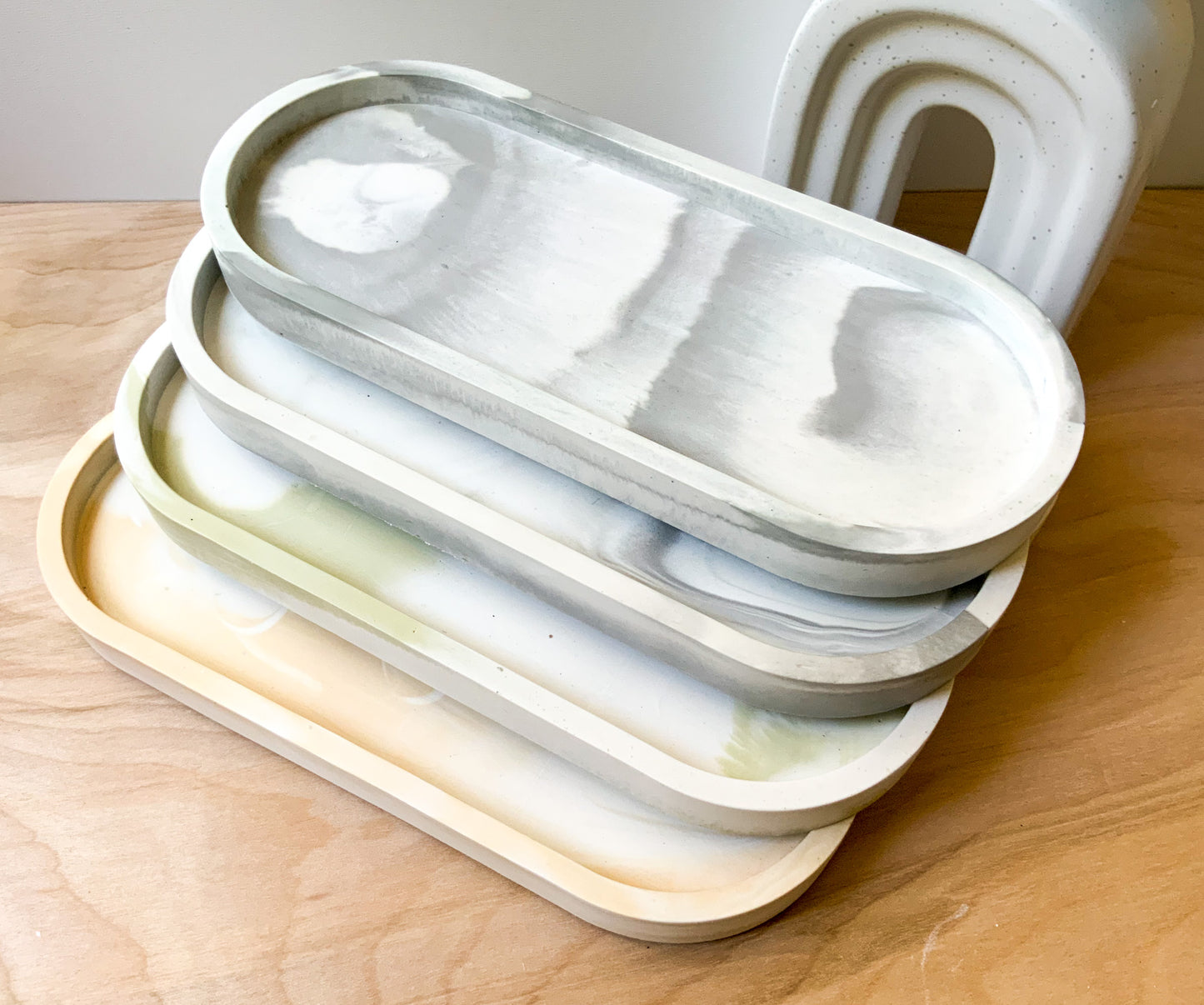 Large Marble-Effect Catch-All Cement Tray for Soap, Candle, Pill, or Table Decor