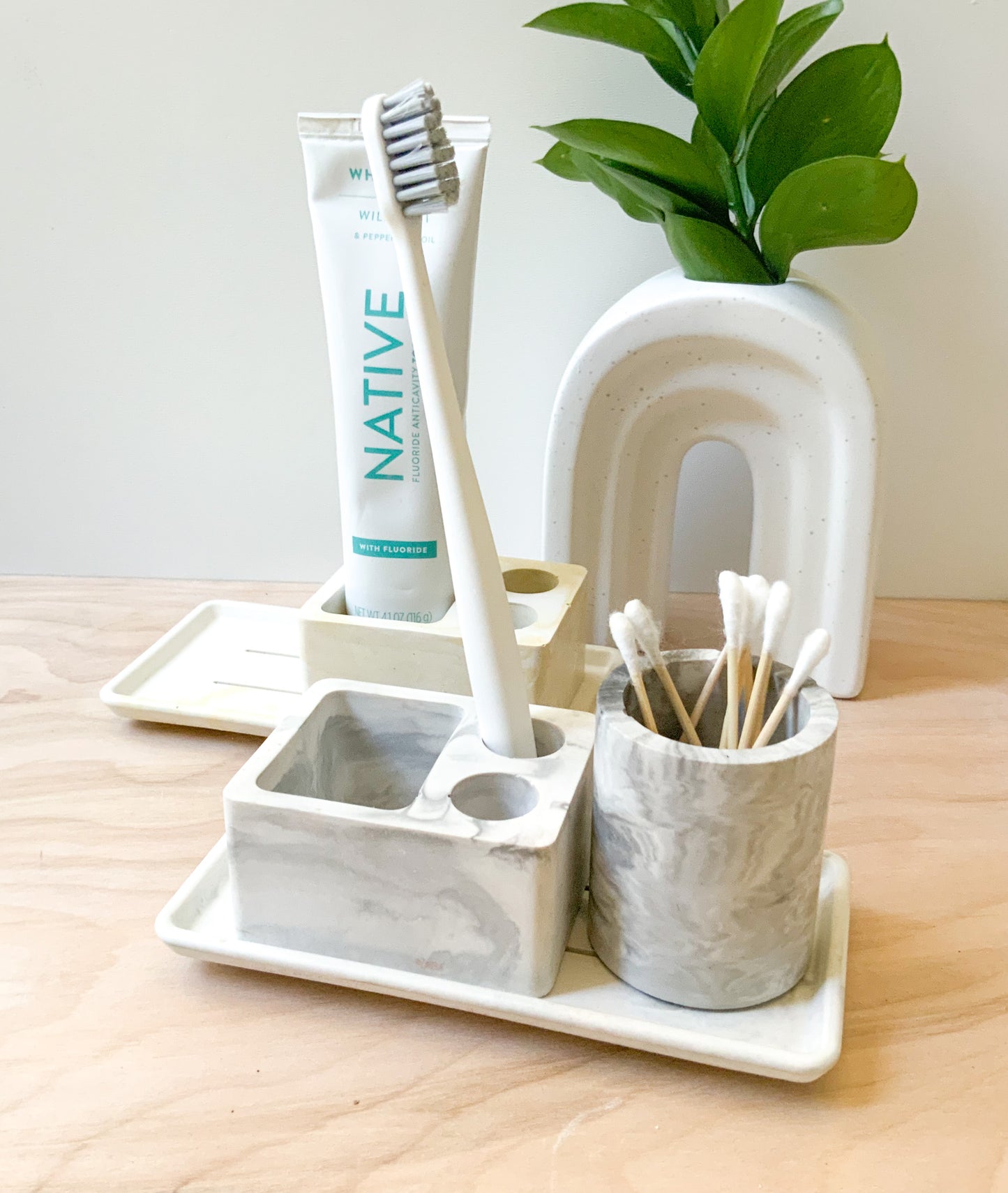 Cement Toothbrush Tray Marble Decor for Bathroom Counter Minimalist Organizer
