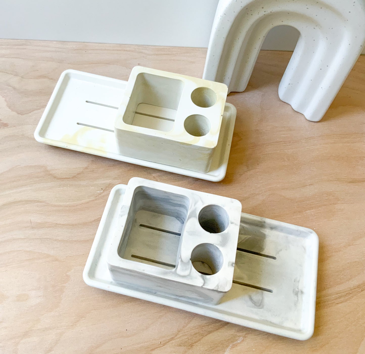 Cement Toothbrush Tray Marble Decor for Bathroom Counter Minimalist Organizer