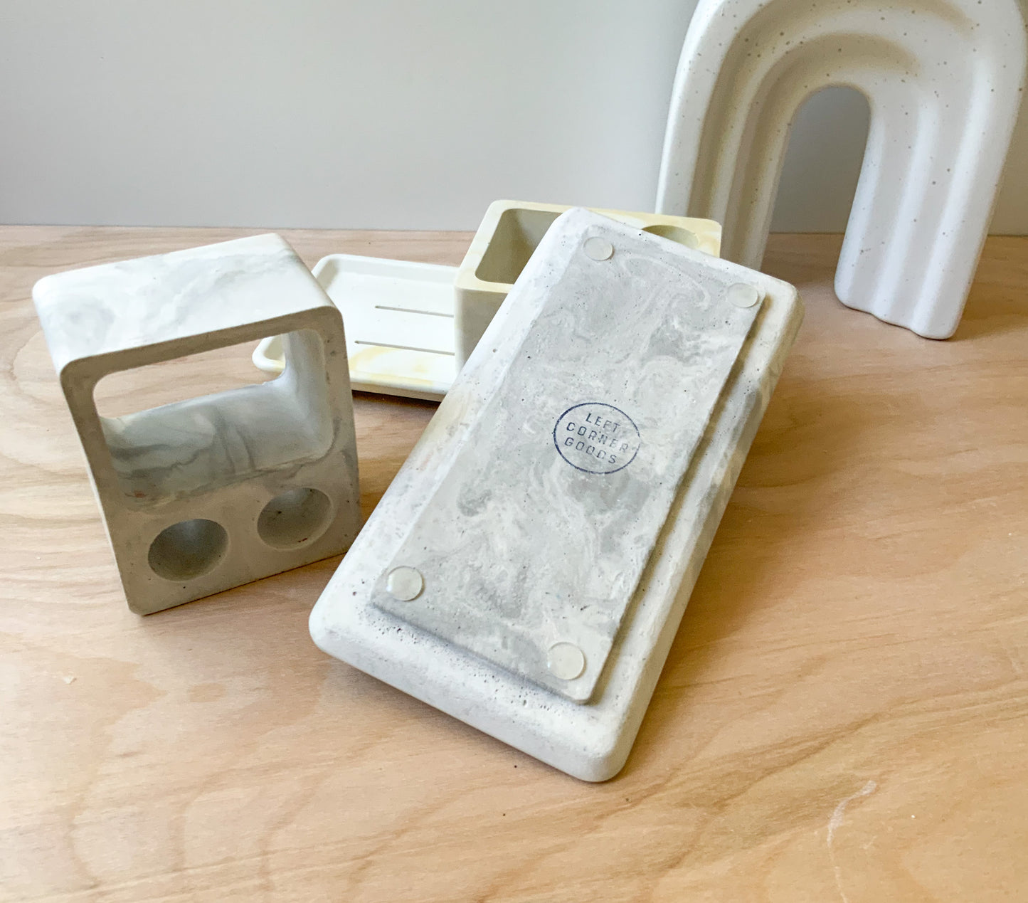 Cement Toothbrush Tray Marble Decor for Bathroom Counter Minimalist Organizer