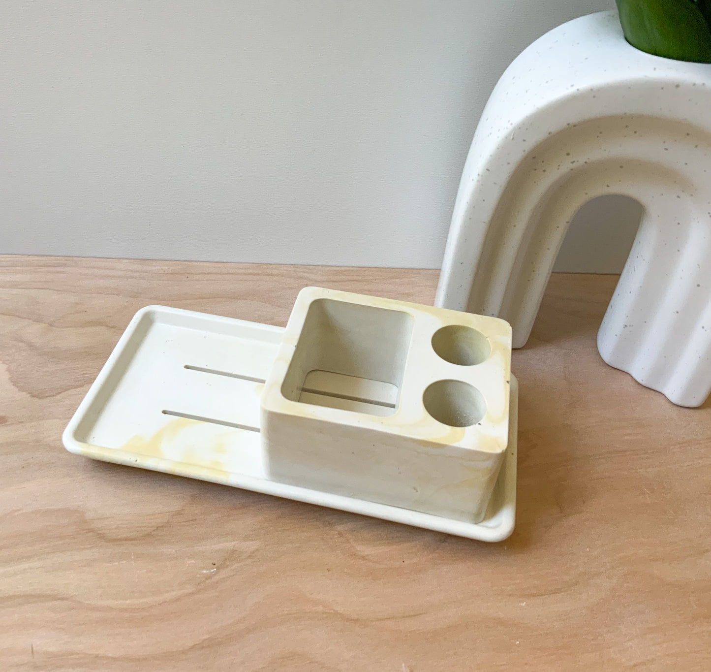 Cement Toothbrush Tray Marble Decor for Bathroom Counter Minimalist Organizer