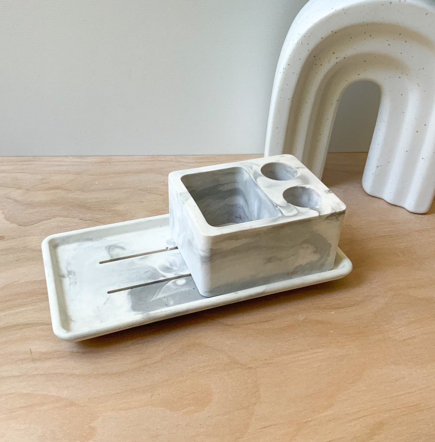 Cement Toothbrush Tray Marble Decor for Bathroom Counter Minimalist Organizer