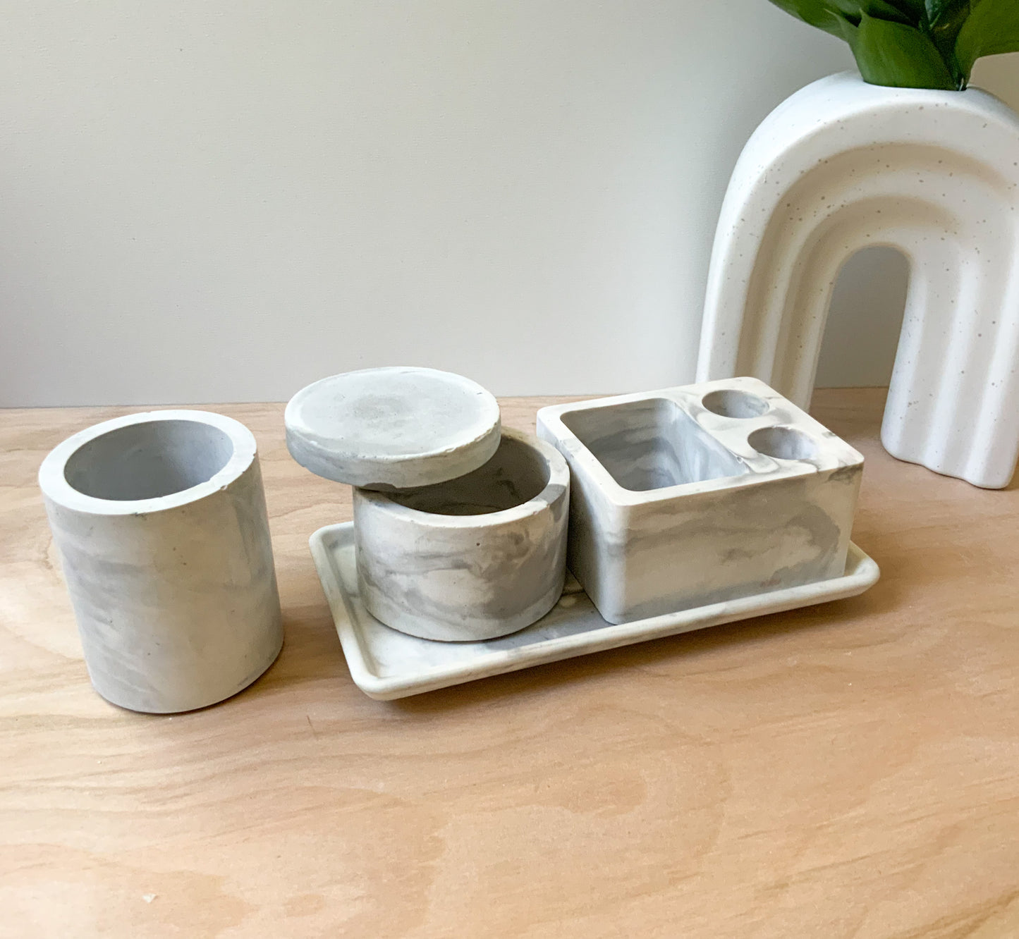 Cement Toothbrush Tray Marble Decor for Bathroom Counter Minimalist Organizer