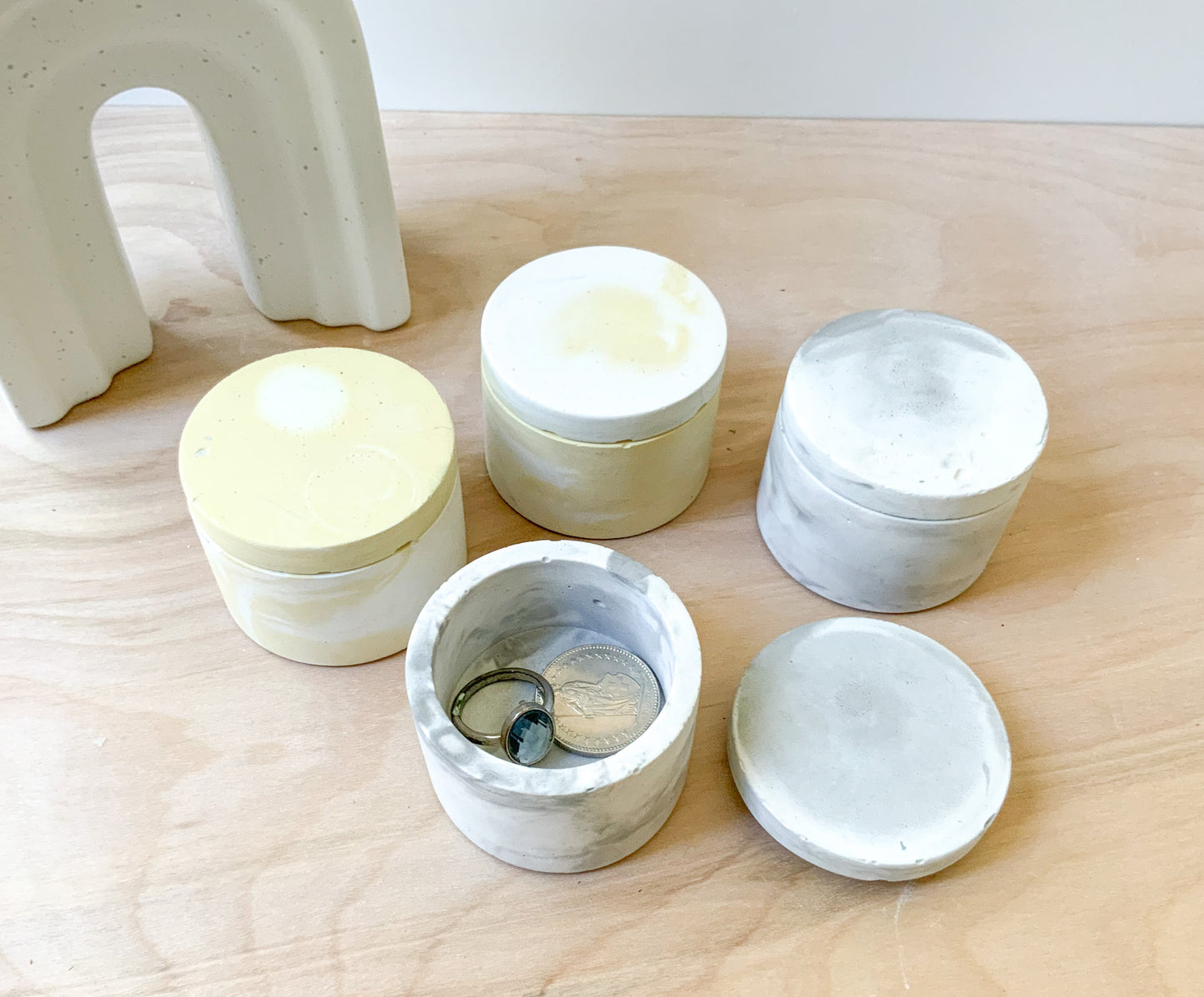 Handmade Marble Gypsum Container for Jewelry, Spices, Ear Buds, and Pills