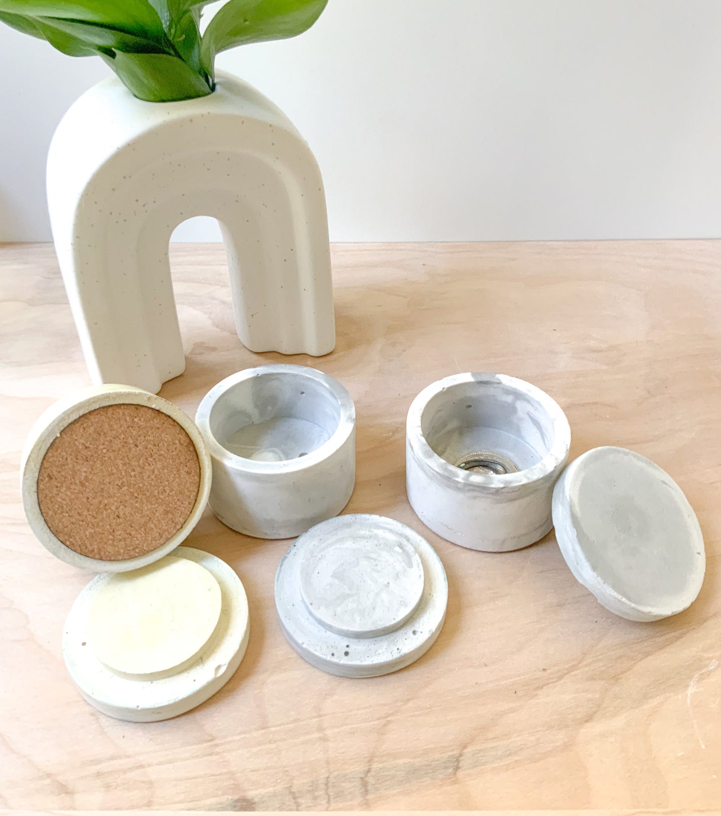 Handmade Marble Gypsum Container for Jewelry, Spices, Ear Buds, and Pills