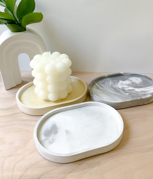 Minimalist Marbled Concrete Tray Small - Decorative Home Oval Centerpiece Catchall