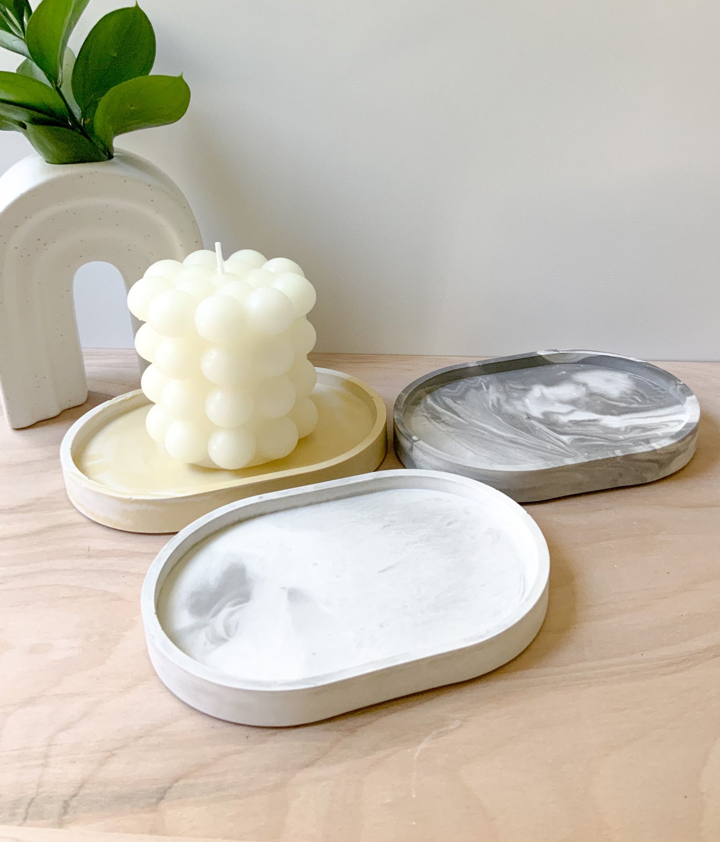 Minimalist Marbled Concrete Tray Small - Decorative Home Oval Centerpiece Catchall