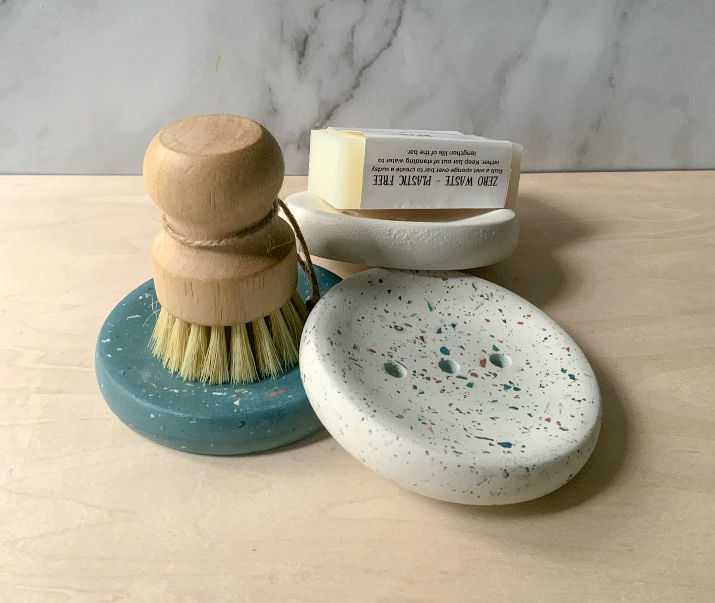 Terrazzo Round Soap Dish with Drainage Holes- Handmade Cement Decor