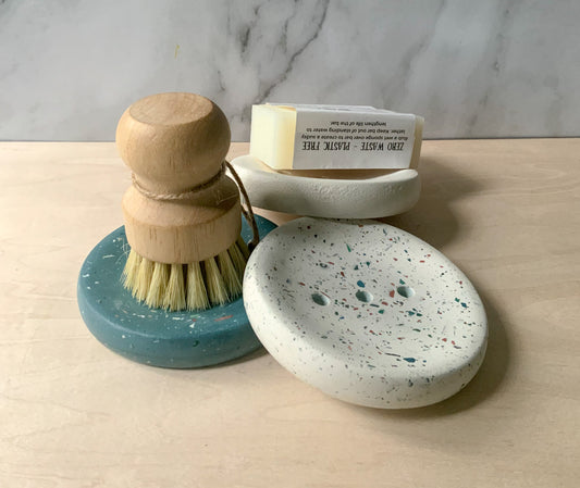 Terrazzo Round Soap Dish with Drainage Holes- Handmade Cement Decor