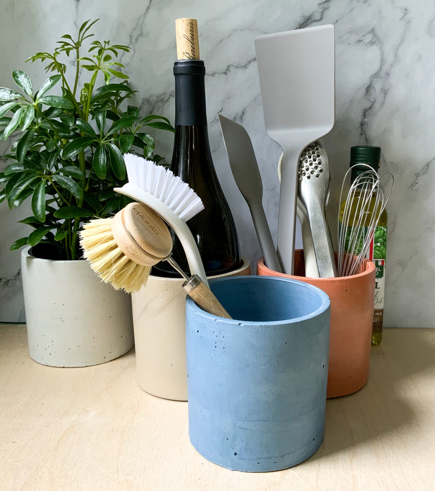 Industrial Concrete Kitchen Utensil Holder