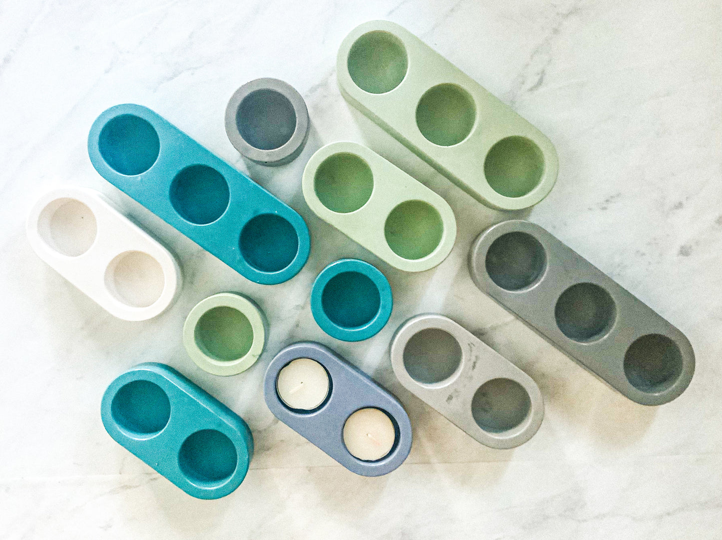 Handmade Concrete Tea Light Holders - Modern Colorful Cement Candle Decor - Set or Single Votive