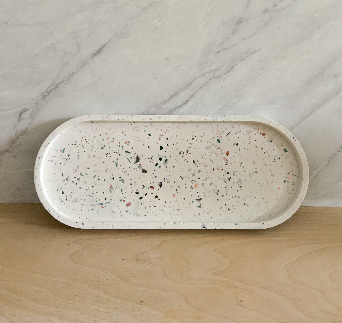 XL Terrazzo Tray - Large Oval Handmade Cement Catch All for Coffee Table, Entryway, Jewelry & Bathroom Decor