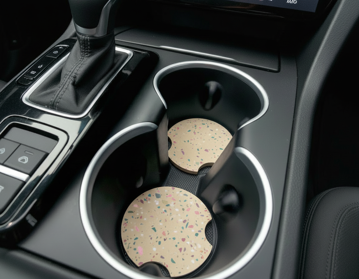 Unique Handmade Terrazzo Cement Car Cup Holder Insert Set