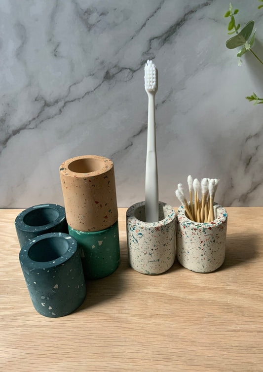 Terrazzo Toothbrush Holder | Modern Bathroom Accessories | Single Cement Toothbrush Stand | Razor Stand