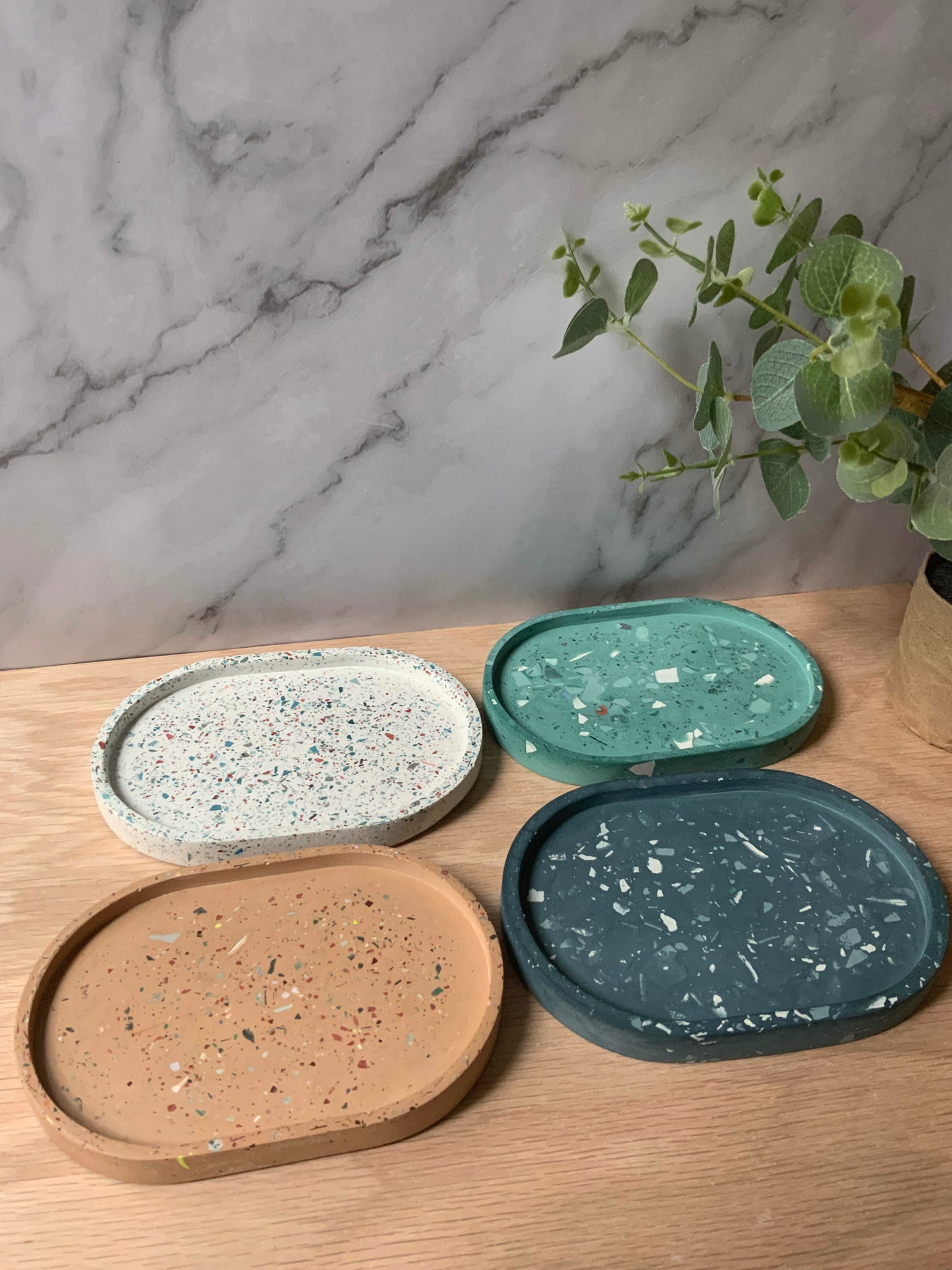 Terrazzo Concrete Oval Tray | candle catch all | Plant tray