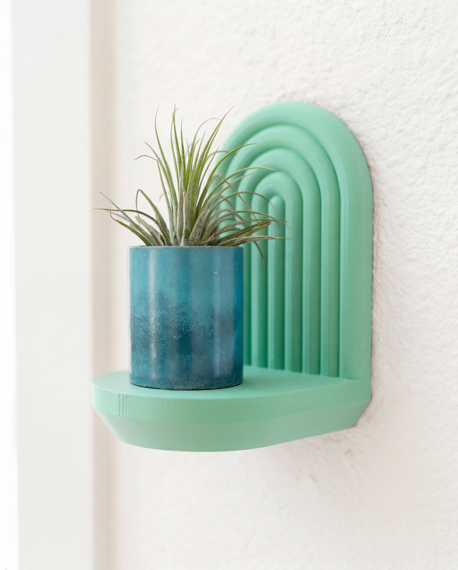 Modern Arch Wall Shelf with LED Puck Light | 3D Printed Japandi Floating Decor | Minimalist Ambient Lighting