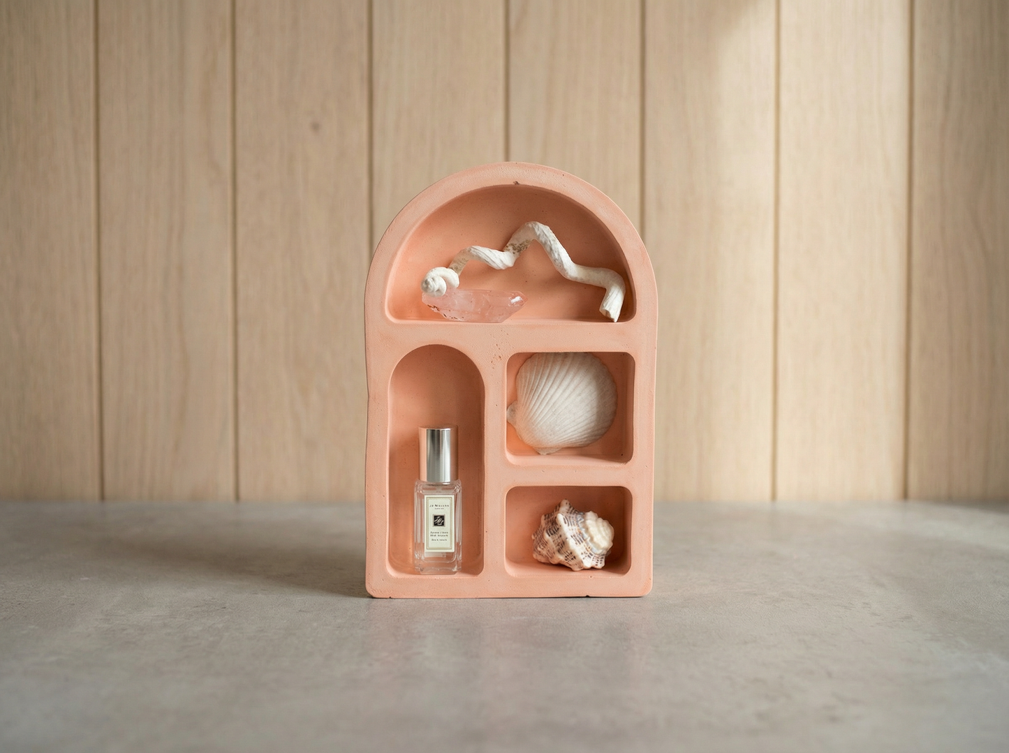 Minimalist Cement Arch Wall Smiski Display Shelf for Mini Figures, Modern Wall Decor