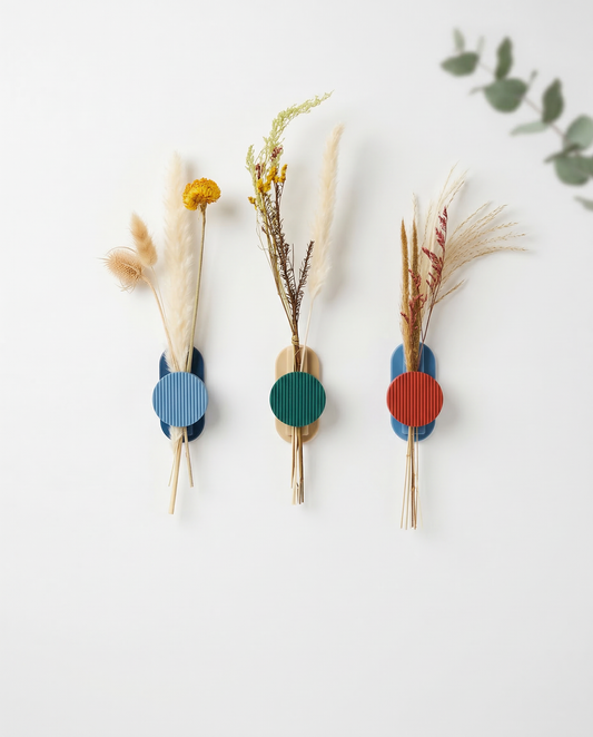 Fluted Wall Vase for Dried Flowers | Modern Sculptural 3D Printed Stem Decor