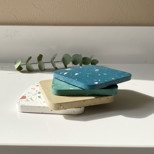 Terrazzo Coaster Set Gypsum Cement | Square modern coaster set of 4 | Neutral Coasters | Housewarming gift