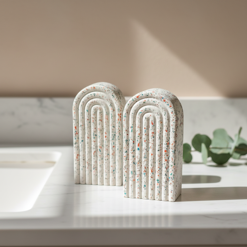 Terrazzo Arch Bookend set | Modern home decor | concrete stone