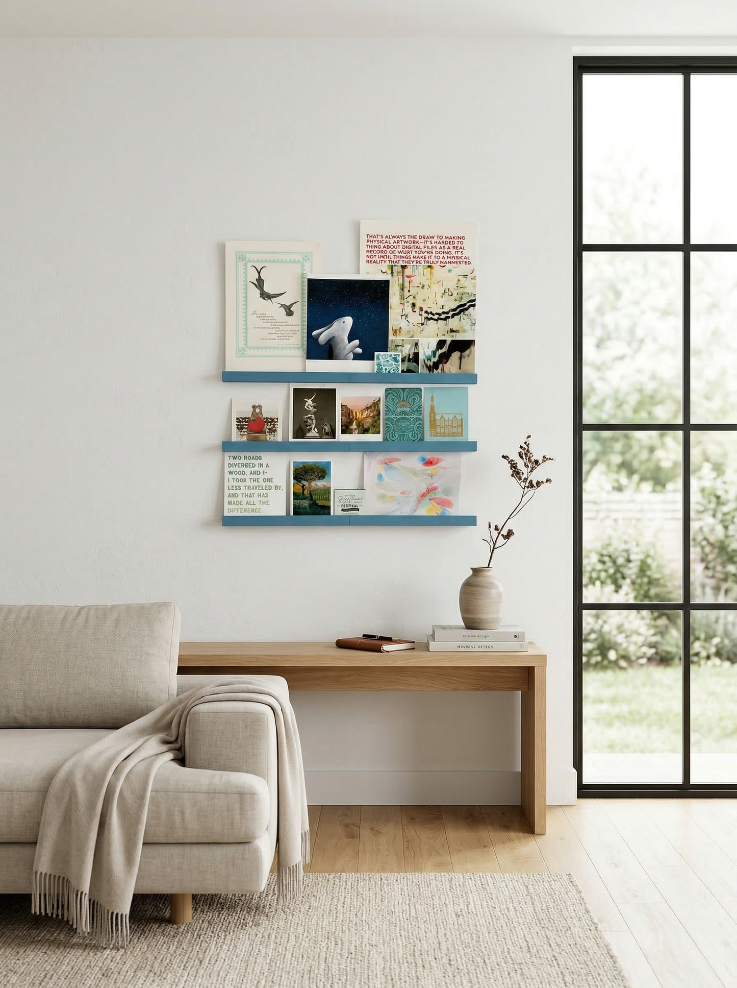 Modular Picture Ledge Shelf - 12 Inch Interlocking Wall Display Rail for Photo Gallery Art
