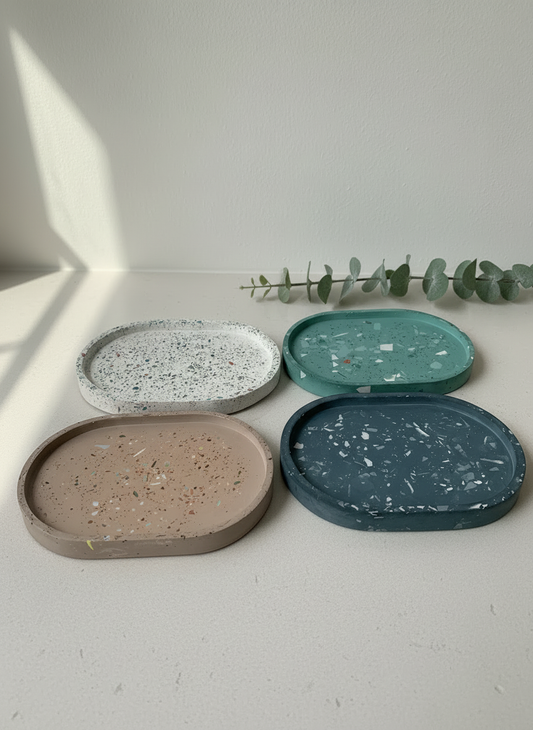 Terrazzo Concrete Oval Tray | candle catch all | Plant tray