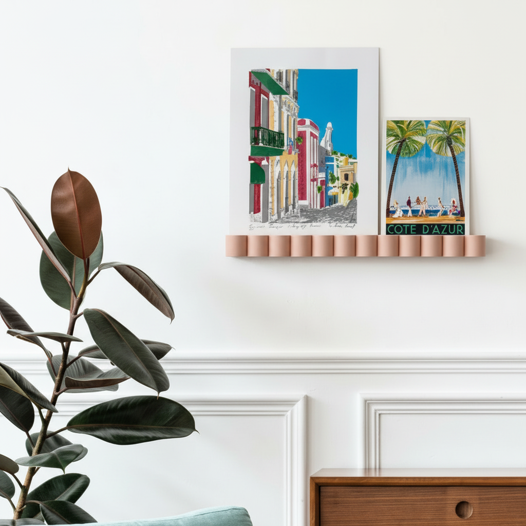 Fluted Picture Ledge - Scalloped 3D Printed Wall Shelf - Modular Interlocking Gallery Rail for Modern Home Decor
