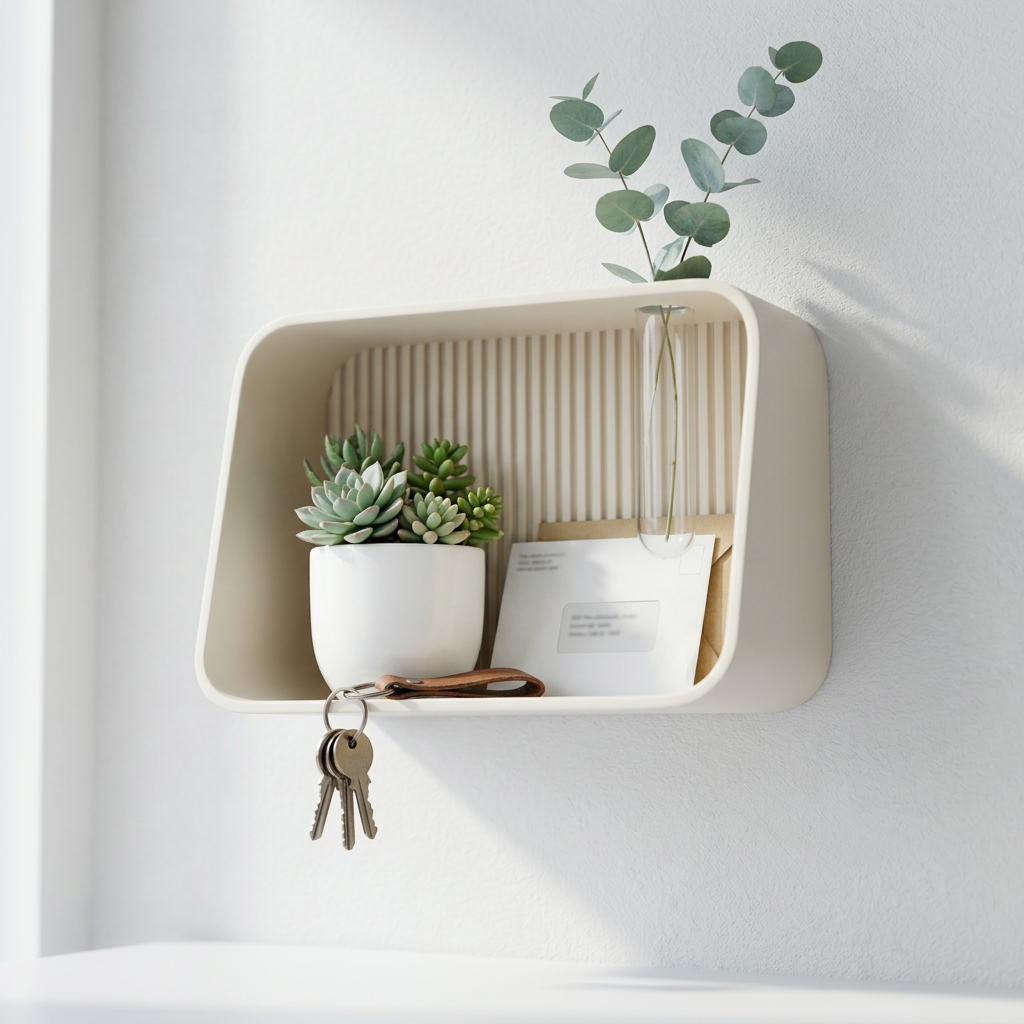 Wall Shelf with Propagation Tube | Fluted 3D Printed Shelf |  Entry Way Organization